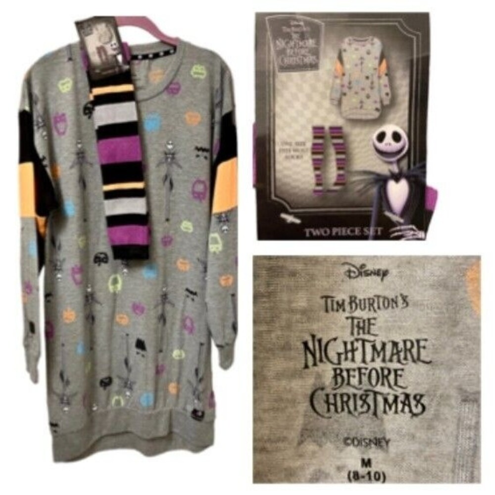 Disney Tim Burton 2 Pc Sleeper Set Nightmare Before Christmas Theme-Sz M (8-10)